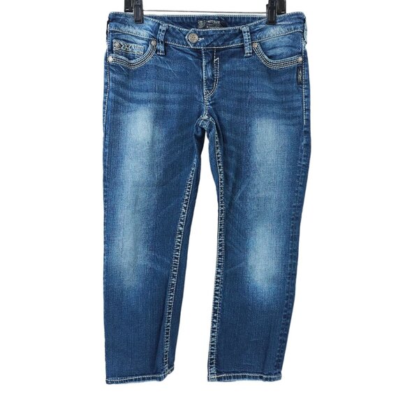 Silver Jeans Denim - Silver Tuesday Capri Jeans Low Rise Cropped Size 33 Dark Wash Denim Straight Leg